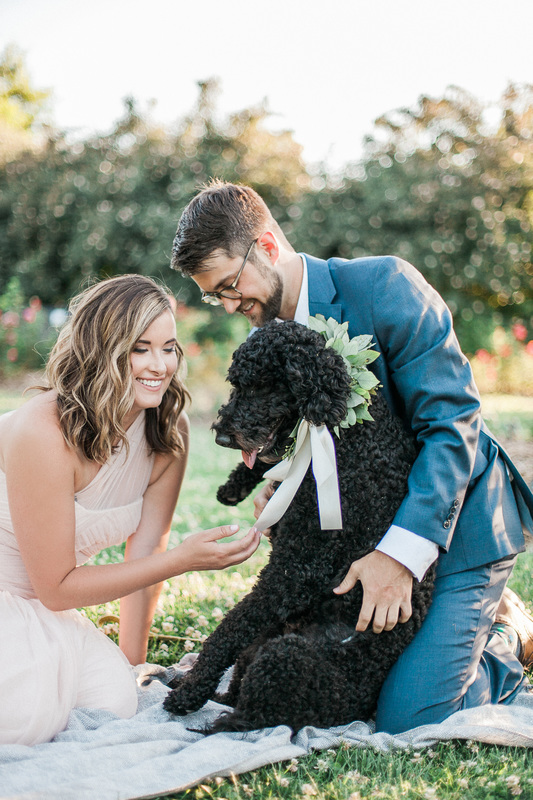 Sweet Rose Garden Engagement Session with Adorable Dog!